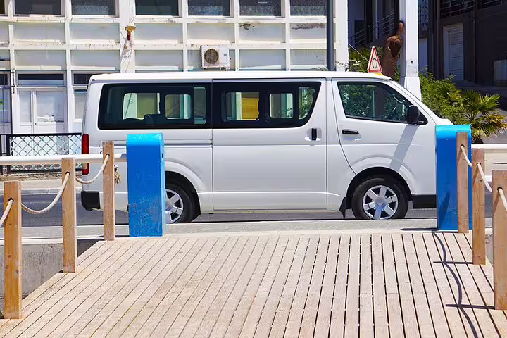 White minivan for Maio private airport transfer, ideal shuttle between Maio Airport and Vila do Maio hotels