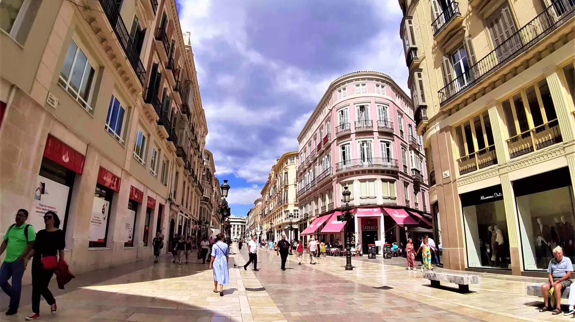 Stroll along Calle Larios in Malaga historic center on a private full-day tour with hotel pick-up