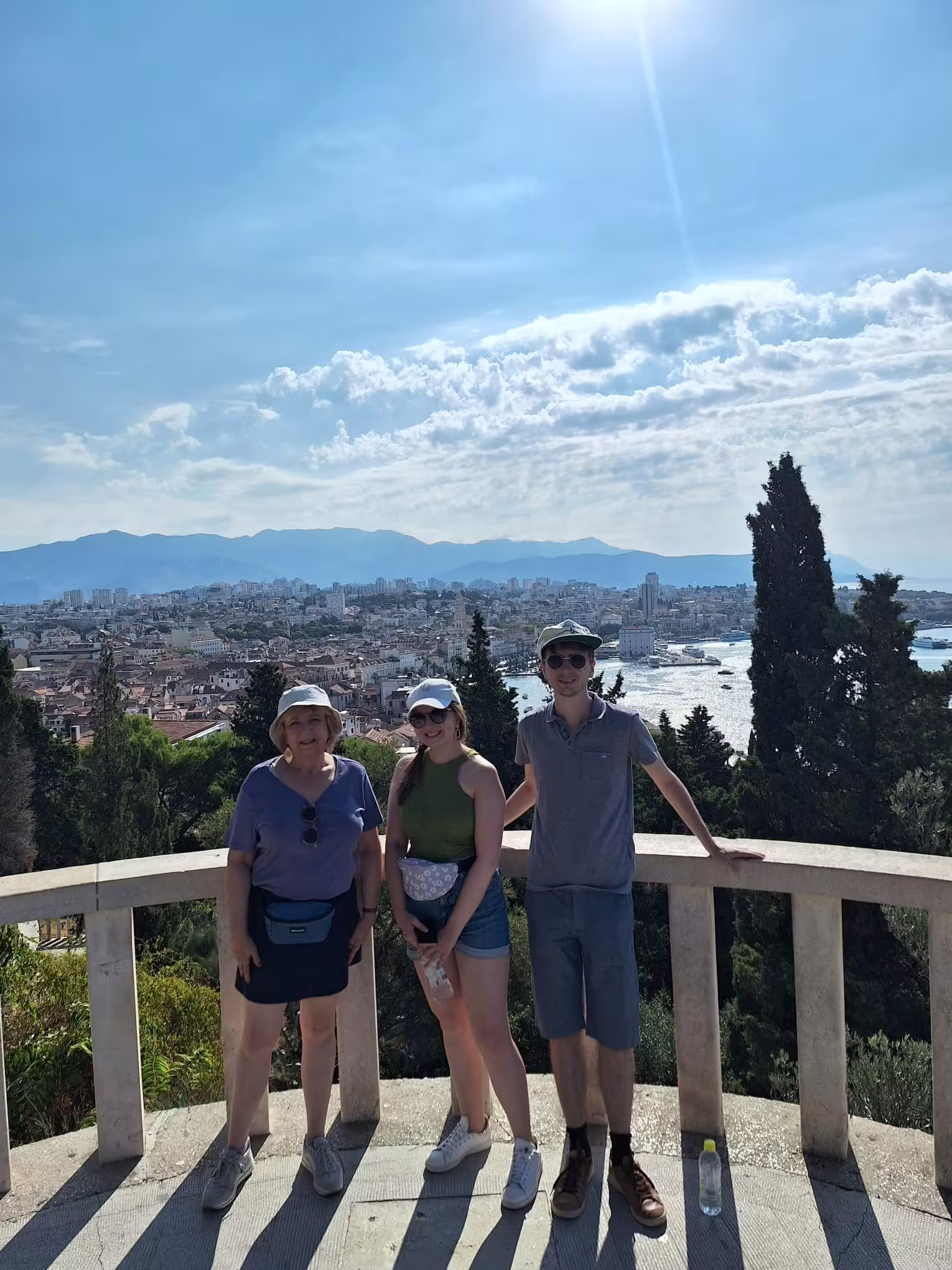 Hikers at Marjan Hill viewpoint overlooking Split and Adriatic coast on Secret Marjan Park Hiking Tour