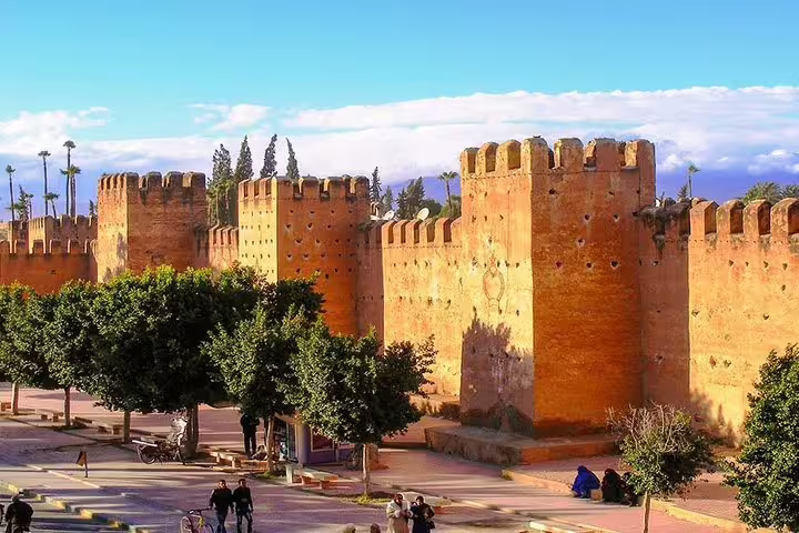 Marrakech city walls and ramparts at sunset, start point for Morocco Anti-Atlas and Sahara 8-day tour
