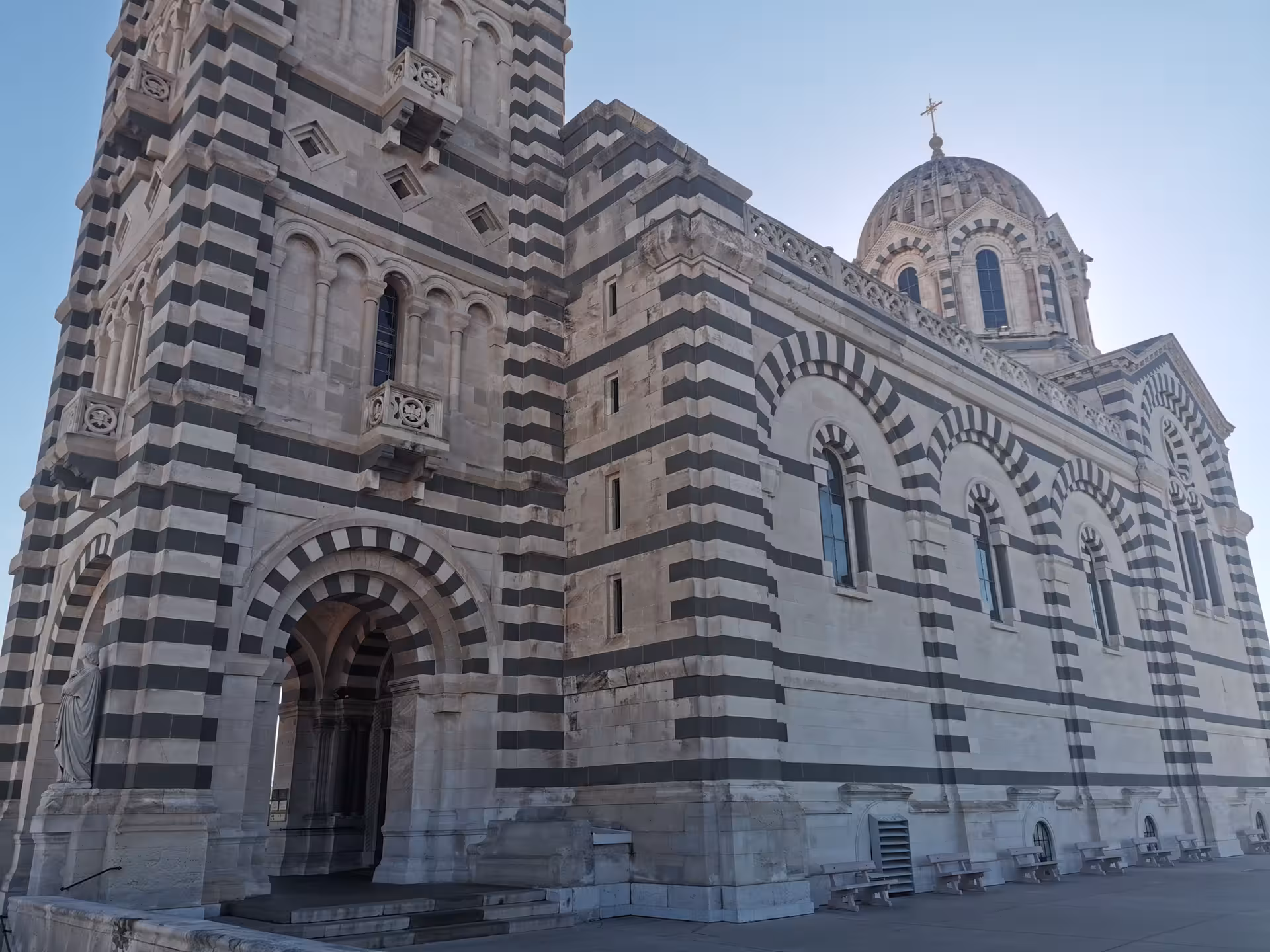 Marseille Cathedral La Major striped stone facade, a highlight on a private day trip to Cassis and Le Castellet