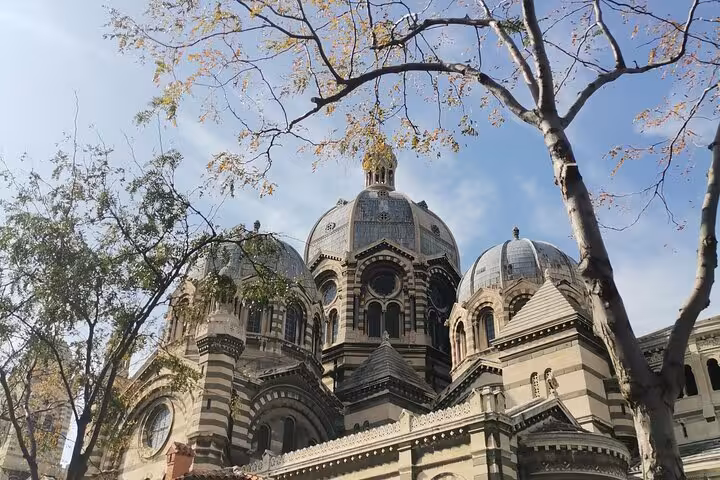 Marseille Cathedral La Major domes, landmark view near petanque tour meeting point in Old Port area