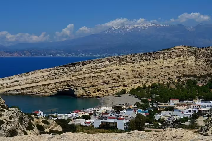 Matala Bay coastal view near Heraklion, a relaxing photo stop on a private custom day trip to Phaistos Palace
