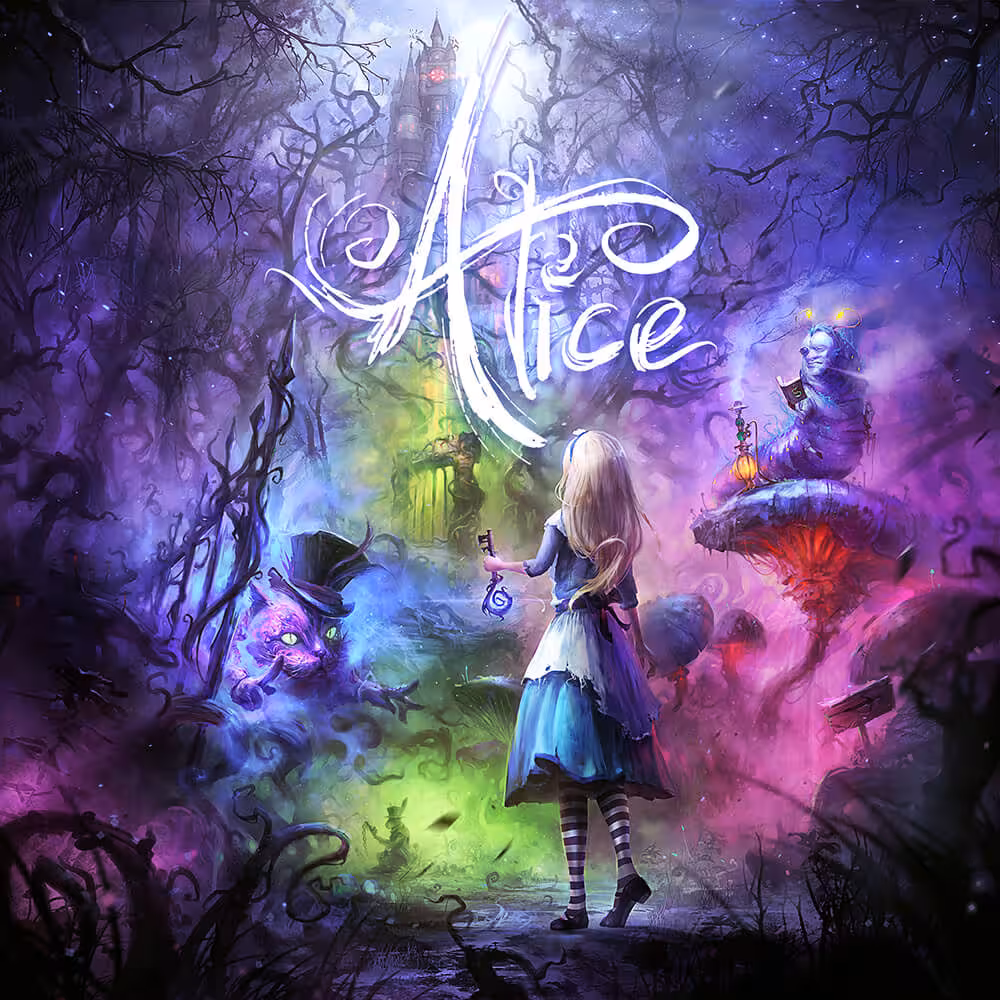 Matrix Ludicrous Alice-themed fantasy adventure artwork with glowing forest, castle and surreal characters