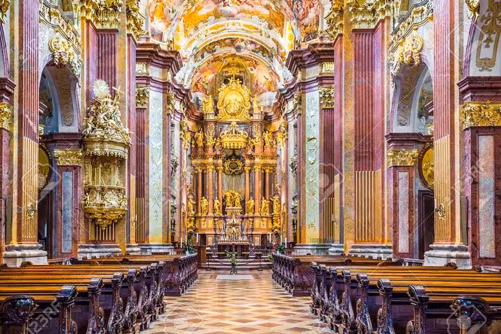 Melk Abbey church nave with gilded baroque altar, part of Melk, Wine and Dürnstein Wachau private tour
