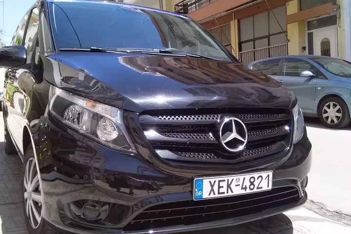 Mercedes van for Piraeus cruise terminal to Athens city centre transfer, reliable private shuttle in Greece