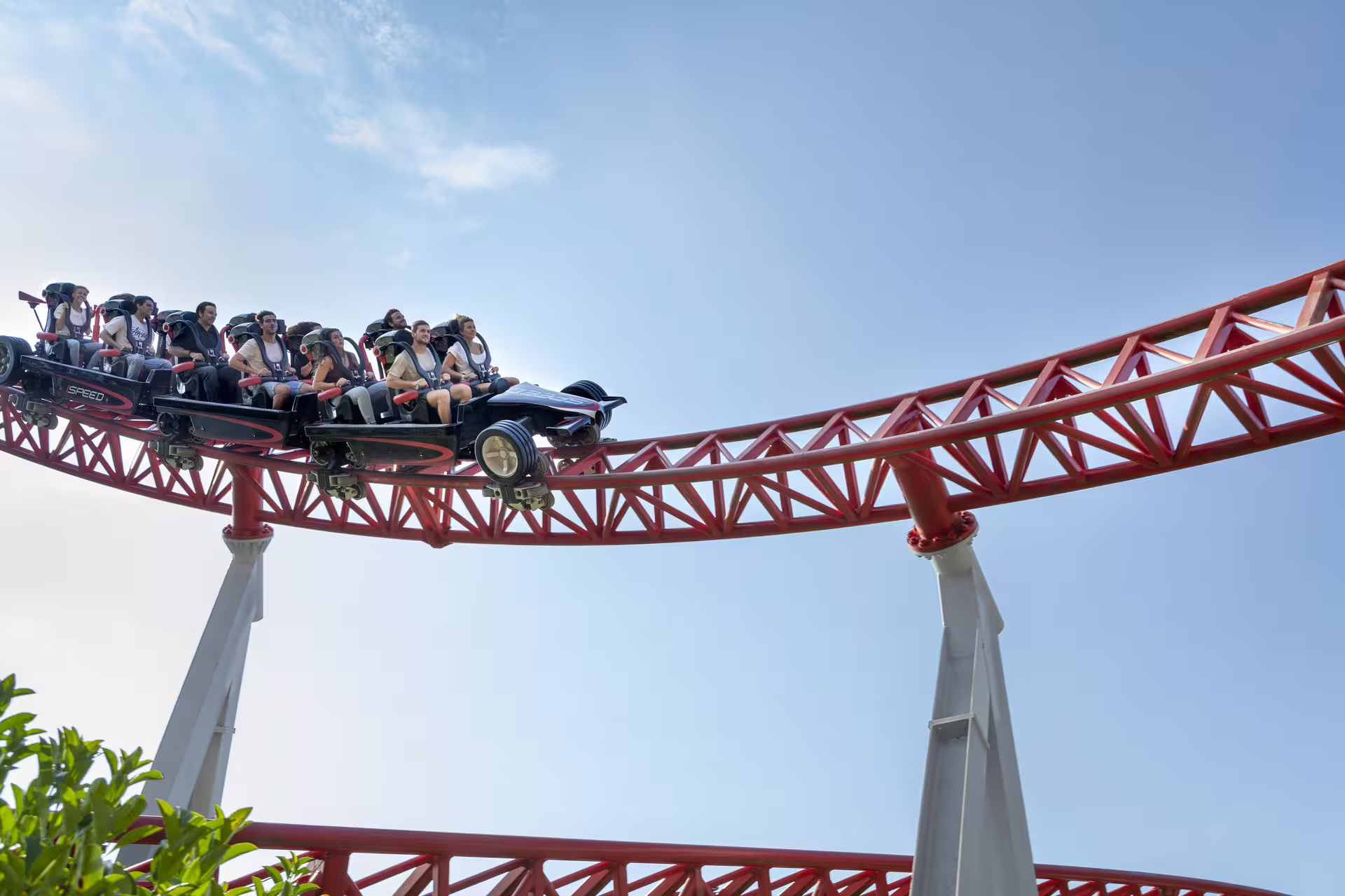 Riders on Mirabilandia roller coaster, included with entry ticket and Maranello Ferrari Museum visit
