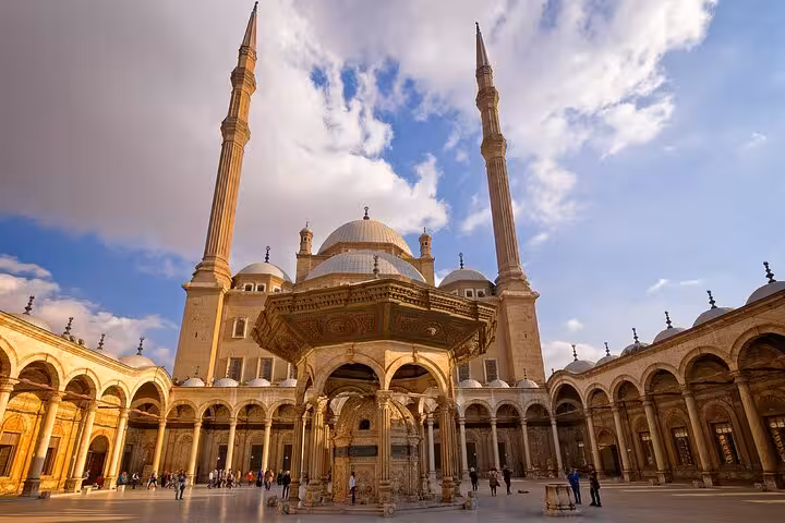 Mohamed Ali Mosque courtyard and ablution fountain at Cairo Citadel, highlight of Islamic and Coptic Cairo day tour