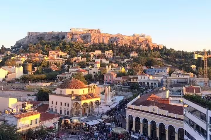 Monastiraki Square view with Acropolis hill in Athens, highlight of a full-day private tour with meal