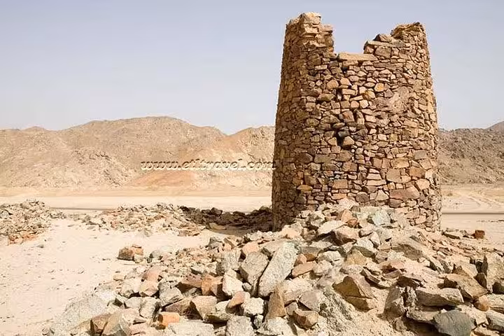 Round stone watchtower ruin at Mons Claudianus, Eastern Desert Safaga Egypt, visited on jeep safari tour