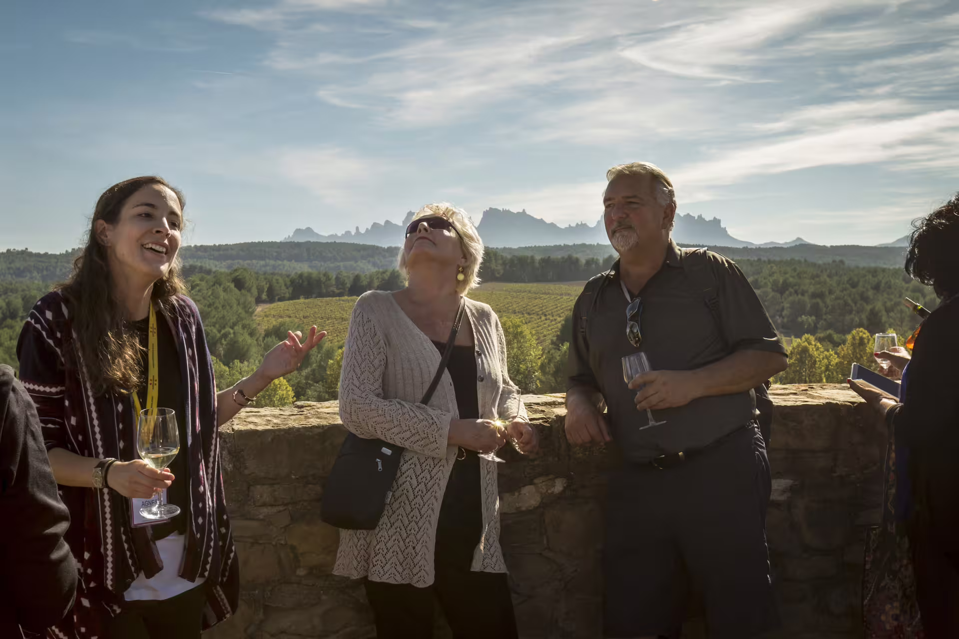 Tour guide and group at Oller del Mas Castle tower