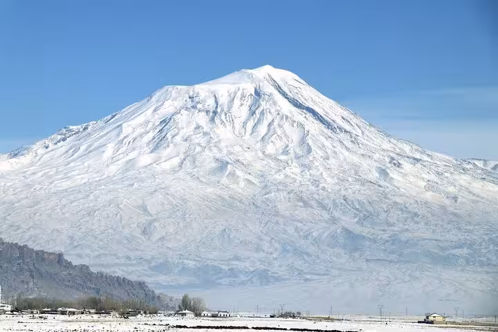 Snow-capped Mount Ararat view from Dogubeyazit on an all-inclusive private guided 3-day tour in Turkey