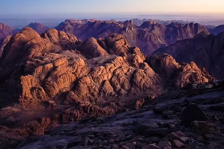 Mount Sinai sunrise panorama on overnight tour from Cairo to St Catherine Monastery, Sinai Mountains view