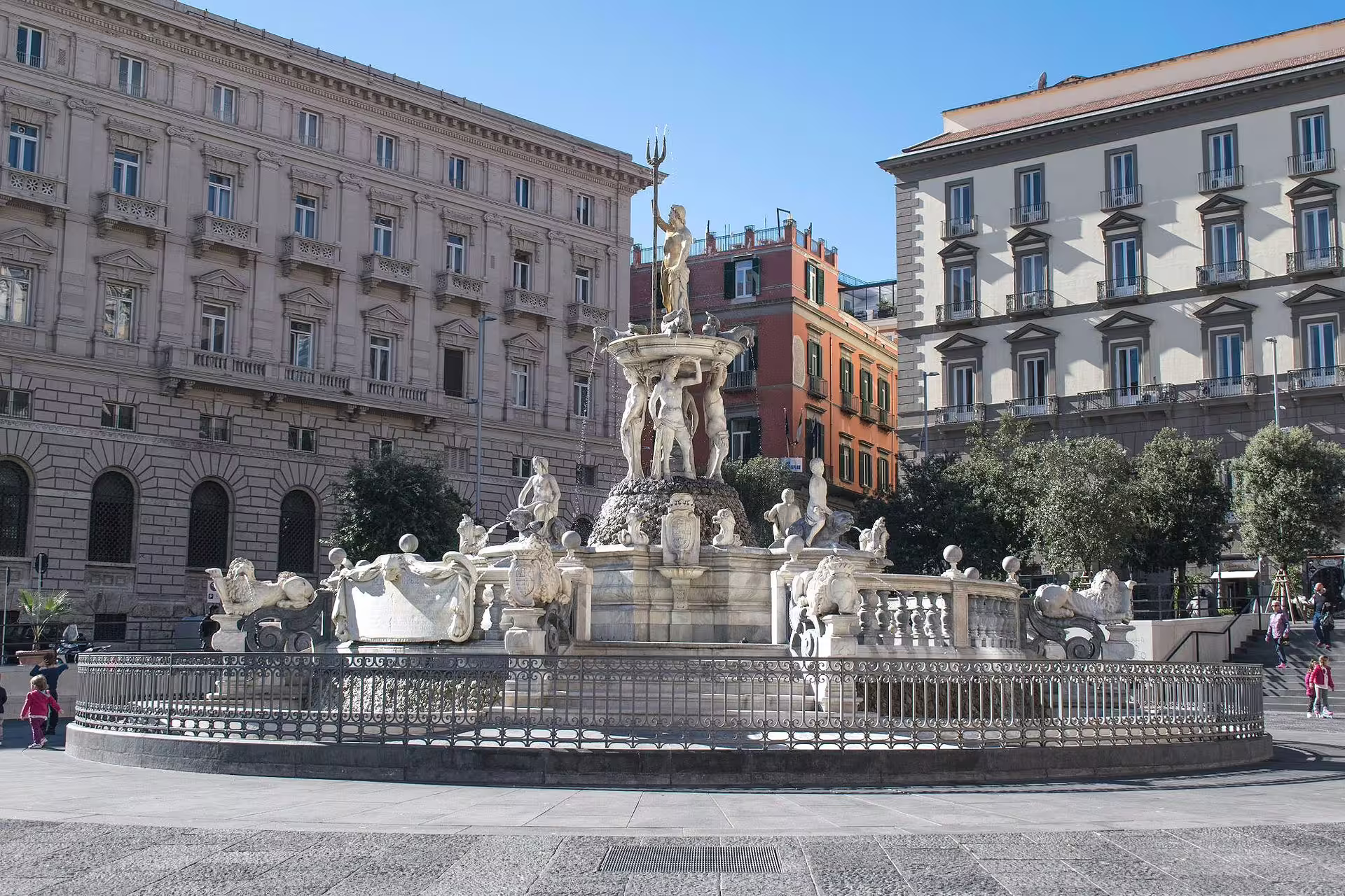 Baroque Fountain of Neptune in Piazza Municipio, a must-see stop on a guided Naples city walking tour itinerary