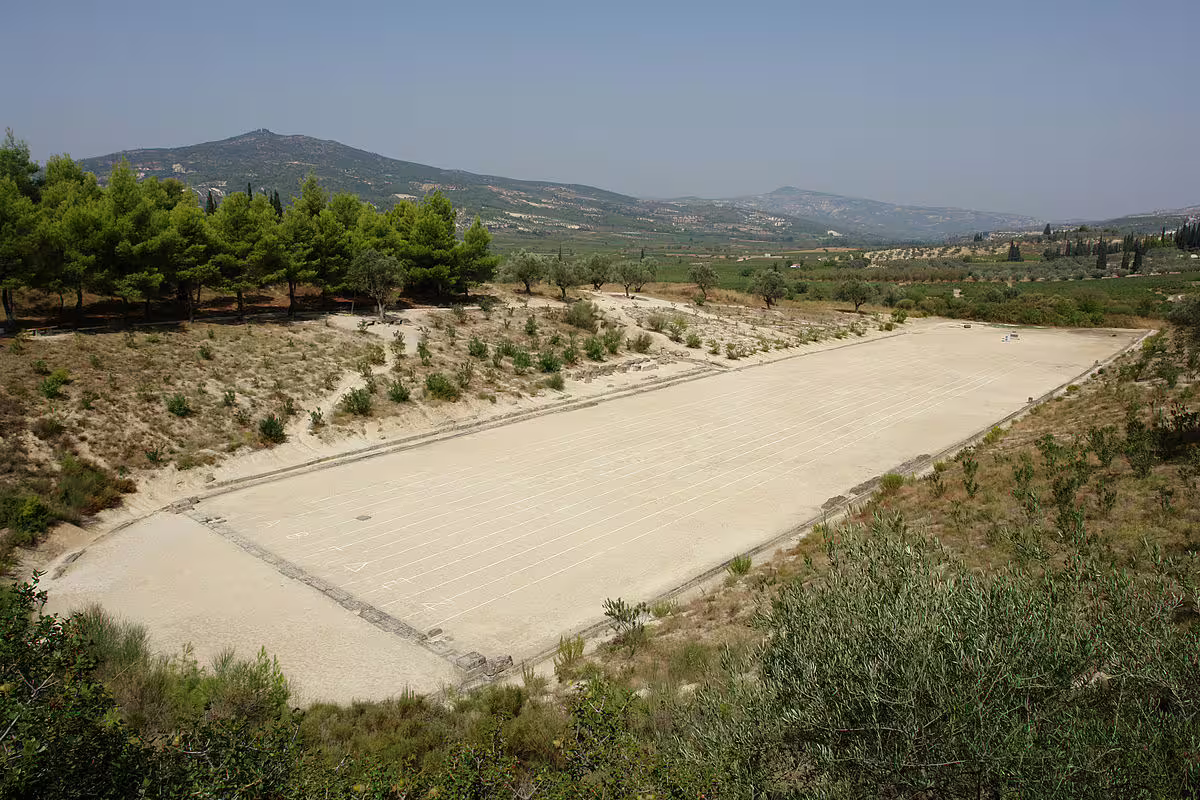 Ancient Nemea stadium track in Greece, a key stop on a private Nemean wine tour from Athens