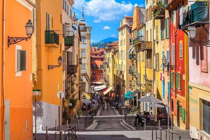 Colorful Old Town street in Nice on a private driver tour from Cannes to Monaco and Eze, French Riviera