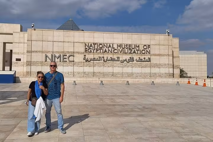 Visitors at NMEC National Museum of Egyptian Civilization entrance, included in Museum Citadel and Khan El Khalili tour