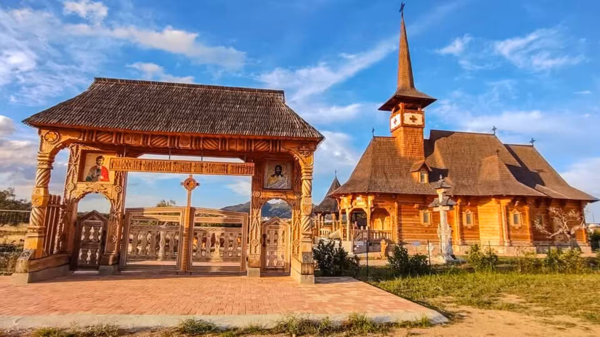 Experience the charm of a traditional wooden church set against a vibrant blue sky in Olbia's cultural tour.
