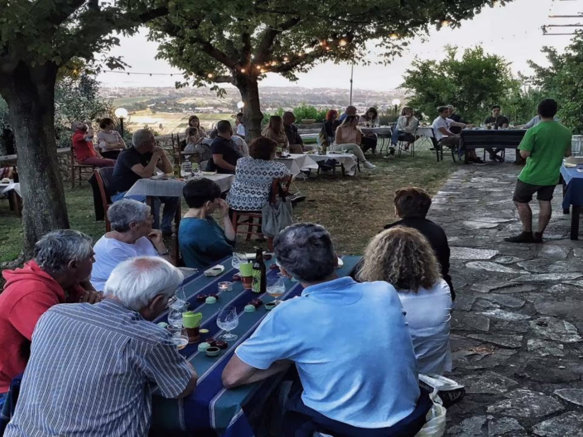 Guests enjoy outdoor olive oil tasting with scenic views near Pisa on a guided olive mill tour.