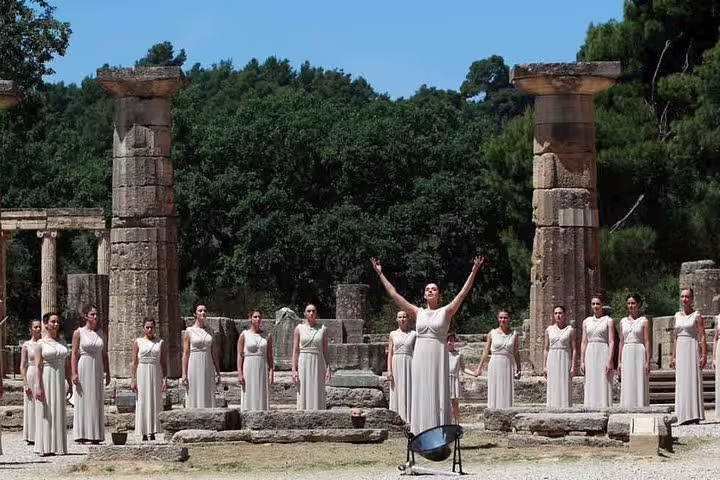 Traditional performance at Ancient Olympia ruins, a highlight of Olympia full day tour in Greece