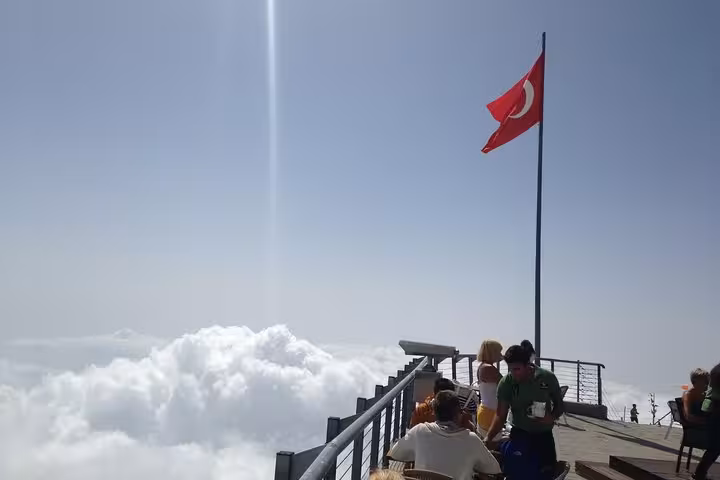 Viewpoint at Tahtali Mountain summit on Olympos Teleferik Antalya cable car tour above the clouds