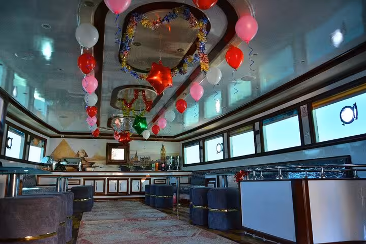 Decorated VIP yacht lounge on Orange Bay cruise Hurghada, comfy seating for snorkeling and water sports day trip