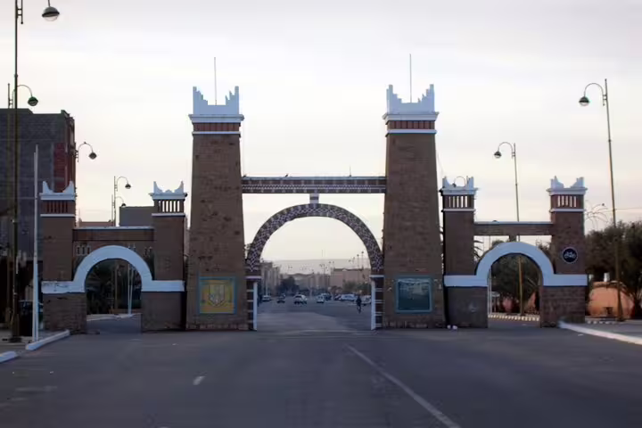 Gateway arch in Ouarzazate on the route of a private 2-day desert tour from Marrakech to Zagora
