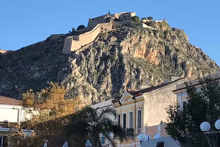 Palamidi Fortress above Nafplio old town, scenic stop on Epidaurus Mycenae Nafplio private tour from Athens