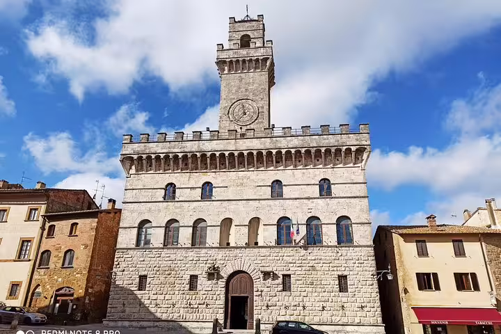 Historic Palazzo Comunale in Montepulciano’s main square, a highlight stop on the private Cortona art and wine tour