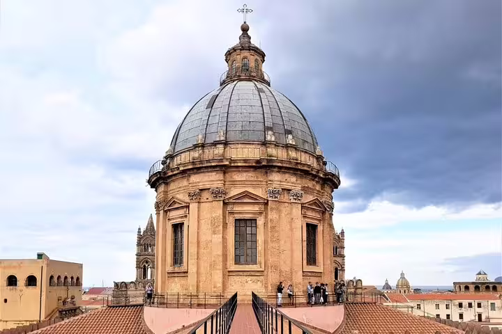 View of Palermo Cathedral dome from rooftop terrace on private 4-hour shore excursion for cruise passengers in Sicily