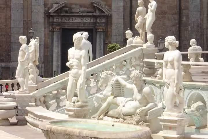 Marble statues and fountains of Piazza Pretoria in central Palermo visited on a 4‑hour private walking tour for cruise passengers