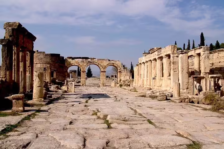 Explore the ancient ruins of Hierapolis on the Pamukkale small group tour from Izmir, featuring stunning architecture.