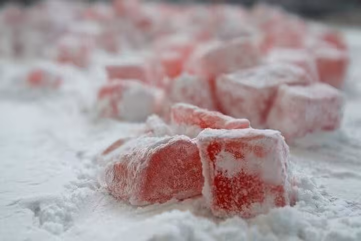 Traditional Cypriot loukoumi Turkish delight sweets to taste on a Paphos half-day bus tour with hotel pickup