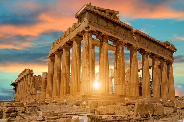 Parthenon on the Acropolis at sunset, highlight of a fast Athens sightseeing tour with skip-the-line views