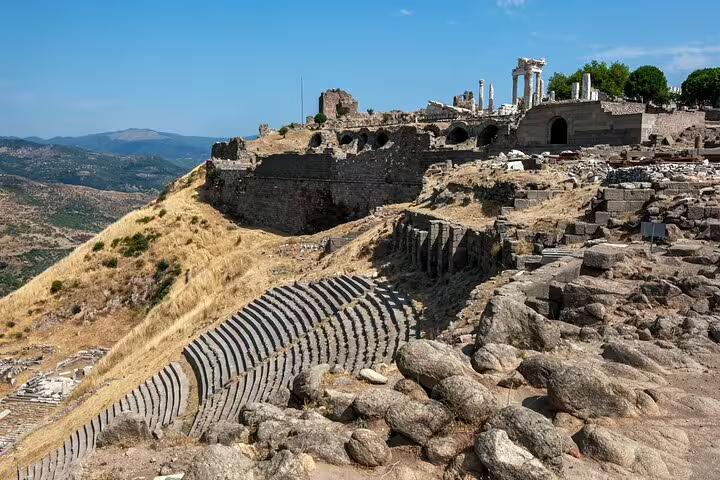 Pergamum Acropolis amphitheater ruins above Bergama, scenic stop on 3-day mini group tour from Kusadasi