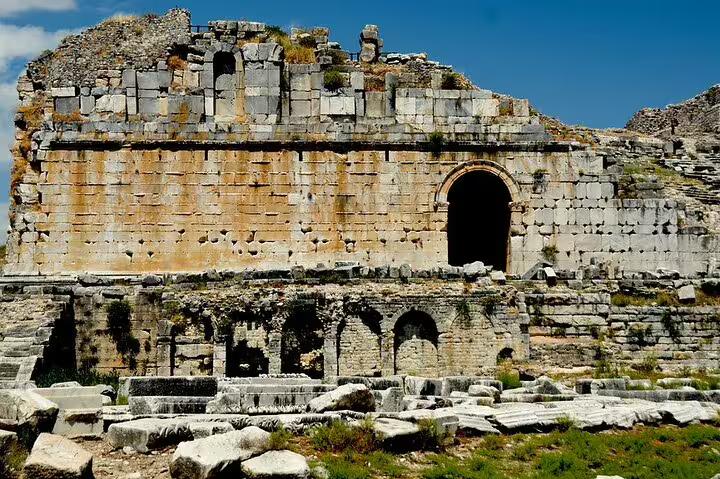 Ancient Pergamum stone theater structure and arched entrance, key site on 3-day mini group tour from Kusadasi