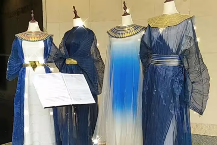 Pharaonic-style dresses on display at the National Museum of Egyptian Civilization, Alexandria Port day tour
