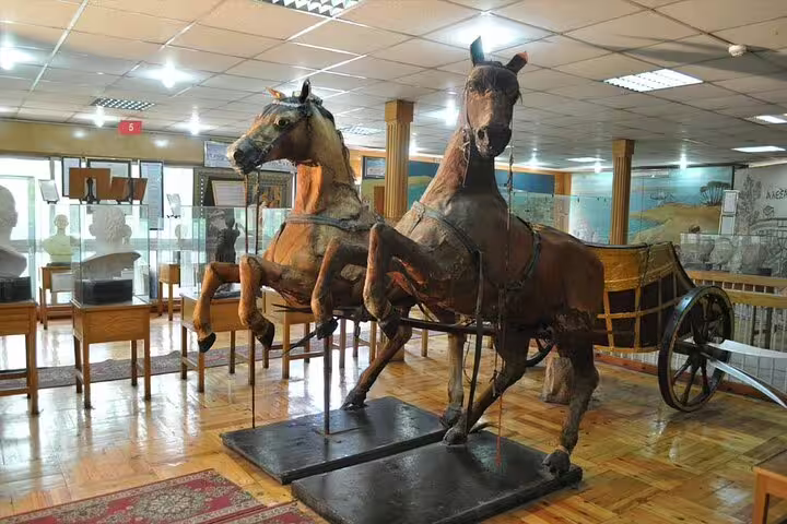 Ancient Egyptian horse chariot exhibit inside Pharaonic Village museum on a private Cairo tour with guided cultural visit