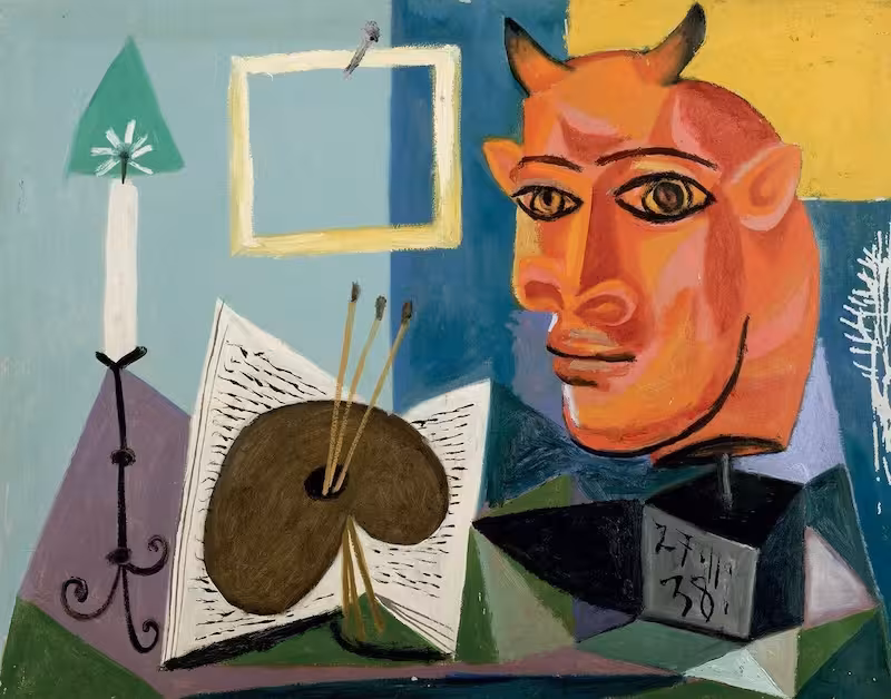 Colorful Picasso-style portrait painting at Museo Picasso Málaga, highlight of Casa Natal museum tour in Málaga