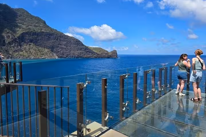 Glass viewpoint over Madeira’s east coast near Ponta São Lourenço on Pico do Areeiro 4x4 tour