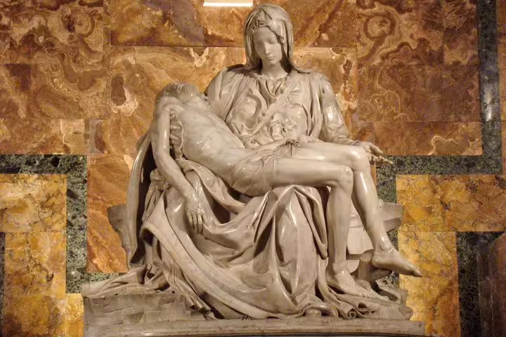 Close-up of the marble Pietà in St Peter’s Basilica, visited on a Rome private Vatican Museums and Sistine Chapel tour