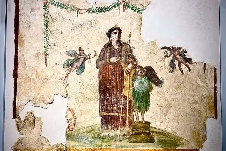 Ancient fresco depicting Roman mythology, a highlight of the Pompeii Guided Tour from Naples with Skip-the-Line Entry.