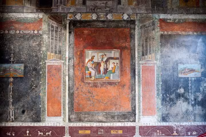 Discover detailed frescoes depicting Roman life on the Pompeii tour from Positano with a small group guide.