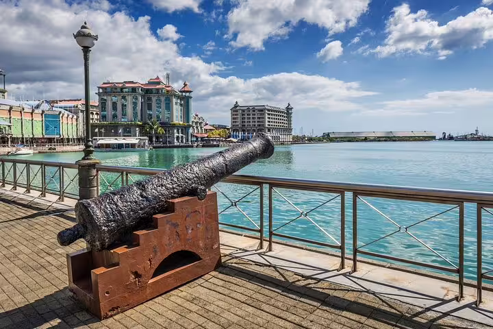 Port Louis waterfront cannon and harbor views on a private North Mauritius full-day tour with custom itinerary