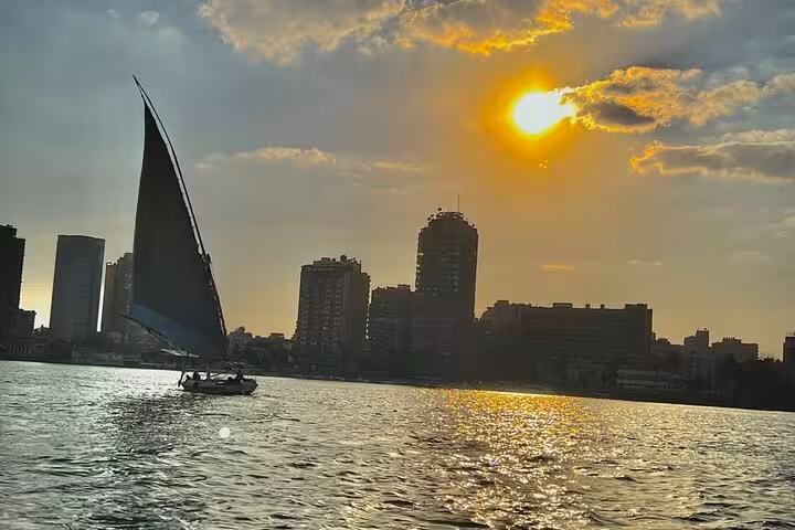 Sunset felucca sailing on the Nile in Cairo during a private birthday boat cruise with lunch or dinner