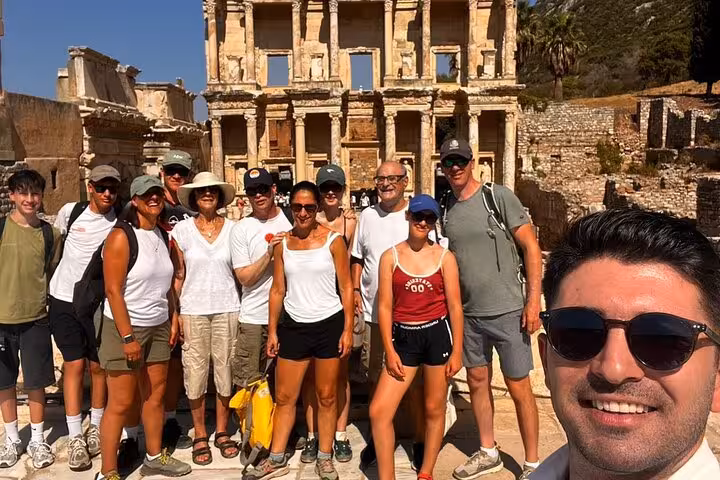 Small group with guide at the Library of Celsus on a private Ephesus shore excursion with no hidden costs