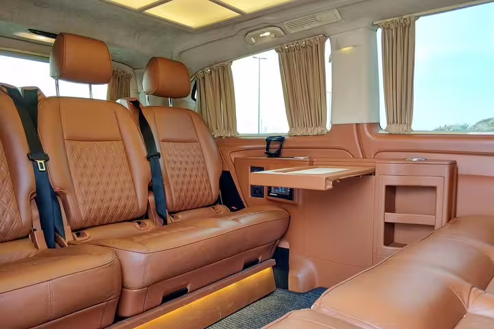 Luxury leather interior of private van used for flexible Istanbul sightseeing experience with driver-guide
