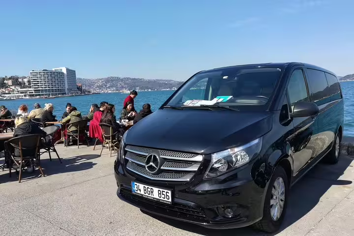 Private Istanbul sightseeing minivan by the Bosphorus waterfront, ideal for flexible city tour and hotel pickup