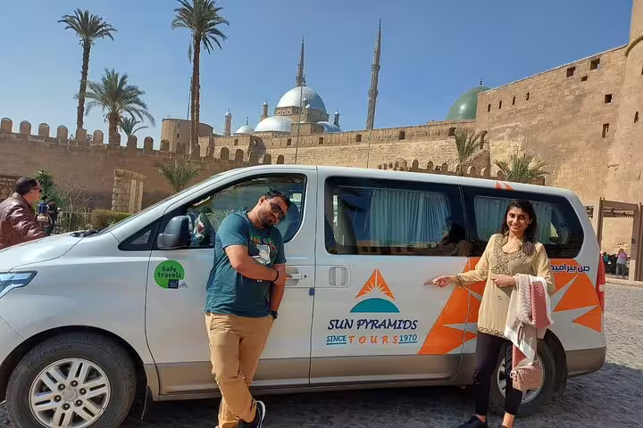 Private tour van in Cairo at Salah El-Din Citadel, transfer for 2-day Giza and Cairo trip from Alexandria