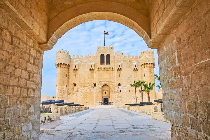 Qaitbay Citadel entrance in Alexandria, Egypt, on a full-day Cairo to Alexandria historical tour